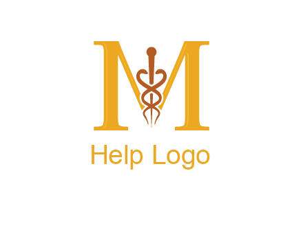 medical sign between letter M logo