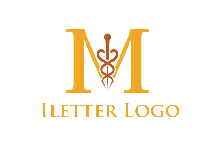 medical sign between letter M logo