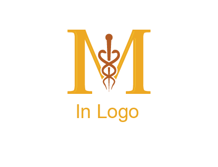 medical sign between letter M logo