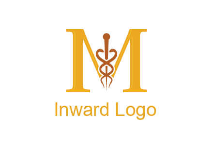 medical sign between letter M logo