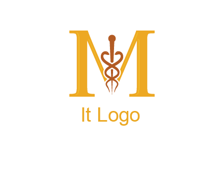 medical sign between letter M logo