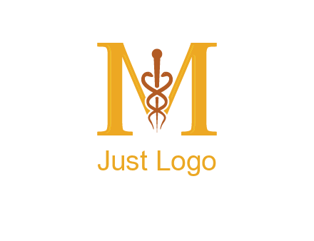 medical sign between letter M logo