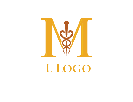 medical sign between letter M logo