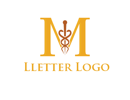 medical sign between letter M logo