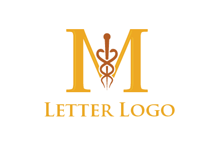 medical sign between letter M logo