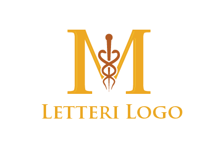 medical sign between letter M logo