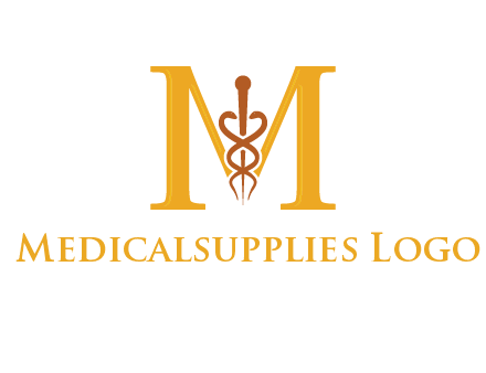 medical sign between letter M logo