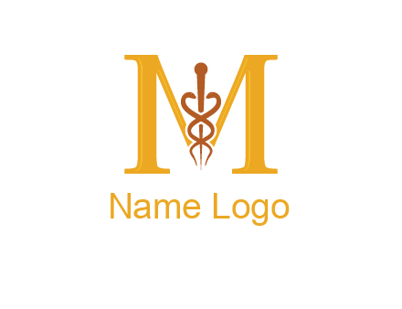 medical sign between letter M logo