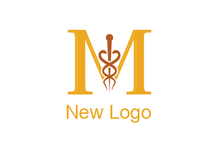 medical sign between letter M logo