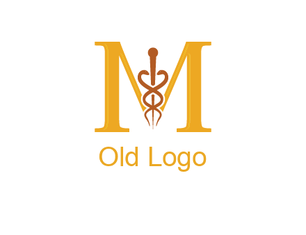 medical sign between letter M logo