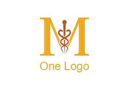 medical sign between letter M logo