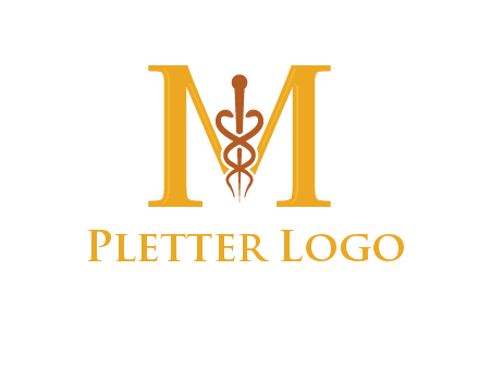 medical sign between letter M logo