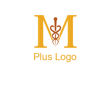 medical sign between letter M logo