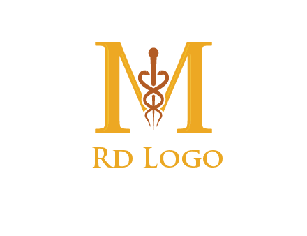 medical sign between letter M logo