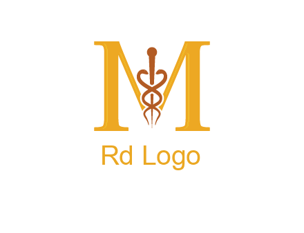 medical sign between letter M logo