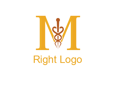 medical sign between letter M logo