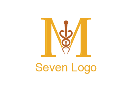 medical sign between letter M logo