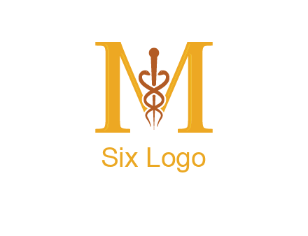 medical sign between letter M logo