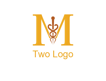 medical sign between letter M logo