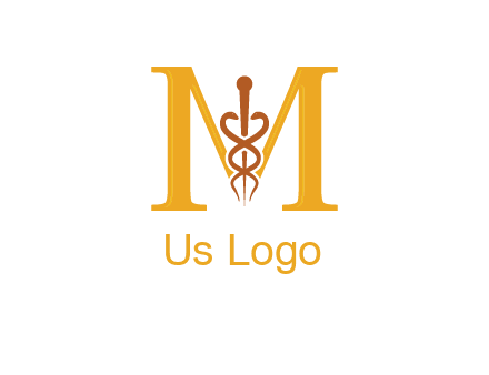 medical sign between letter M logo