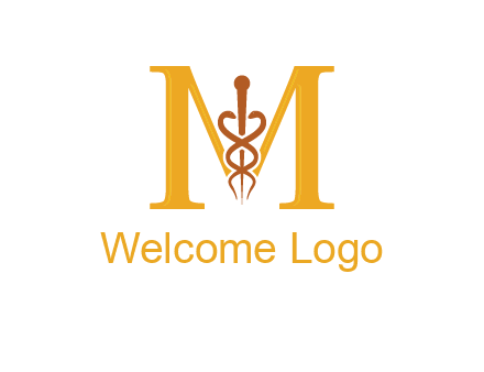 medical sign between letter M logo