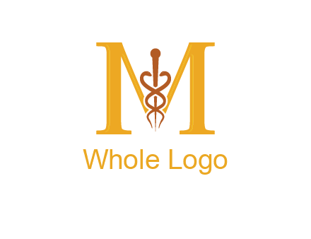 medical sign between letter M logo