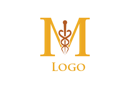medical sign between letter M logo
