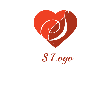 calligraphy letter S inside heart logo