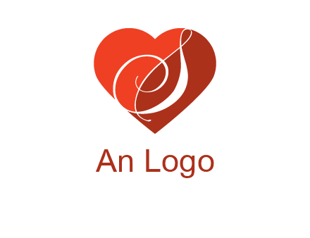 calligraphy letter S inside heart logo