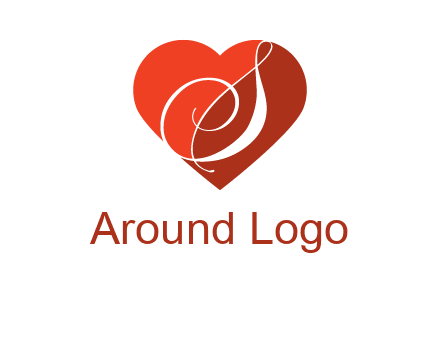calligraphy letter S inside heart logo
