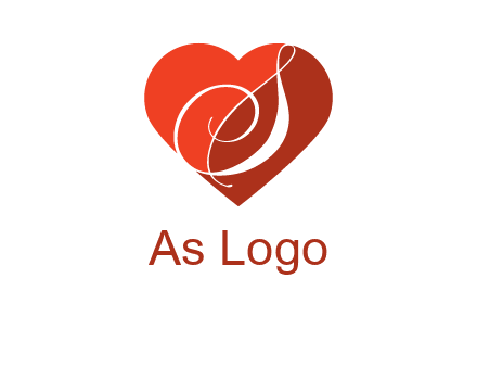 calligraphy letter S inside heart logo