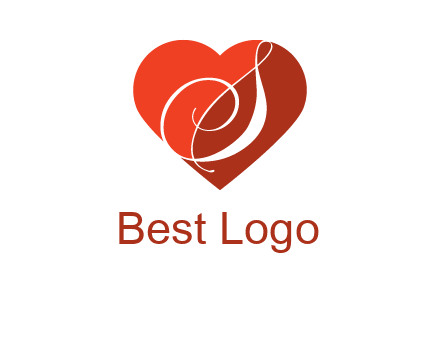 calligraphy letter S inside heart logo