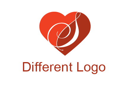 calligraphy letter S inside heart logo