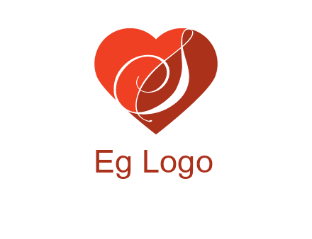 calligraphy letter S inside heart logo