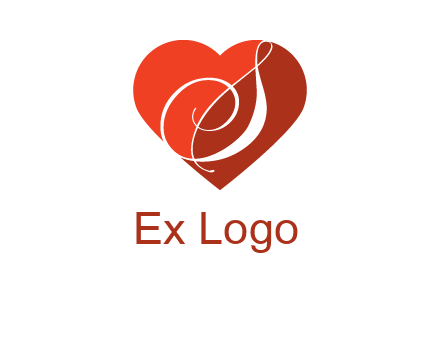 calligraphy letter S inside heart logo