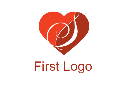 calligraphy letter S inside heart logo