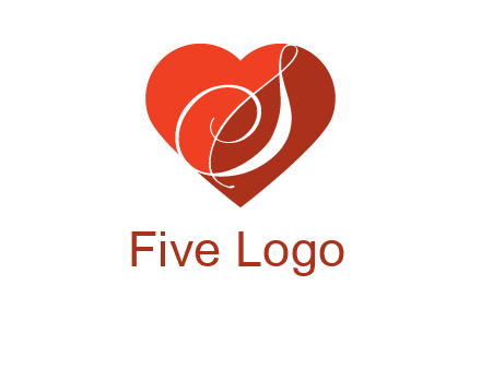 calligraphy letter S inside heart logo