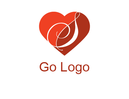 calligraphy letter S inside heart logo