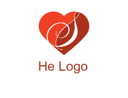calligraphy letter S inside heart logo