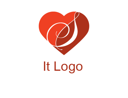 calligraphy letter S inside heart logo