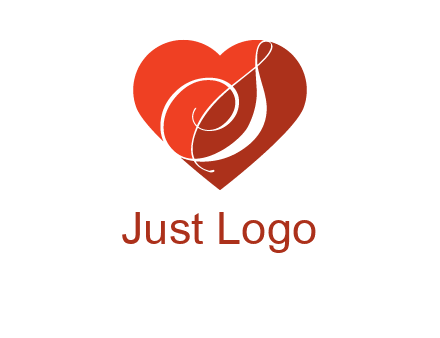 calligraphy letter S inside heart logo