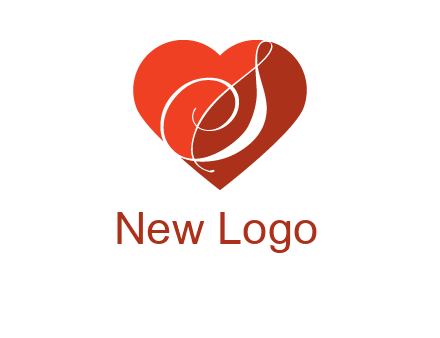 calligraphy letter S inside heart logo
