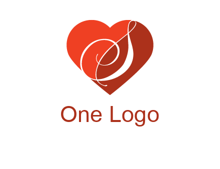 calligraphy letter S inside heart logo