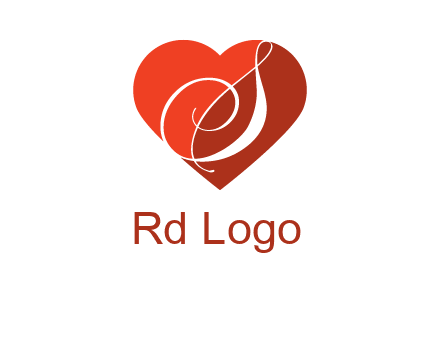 calligraphy letter S inside heart logo