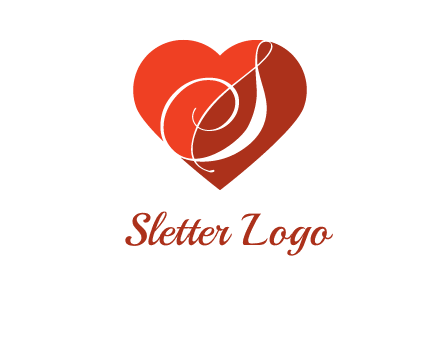 calligraphy letter S inside heart logo