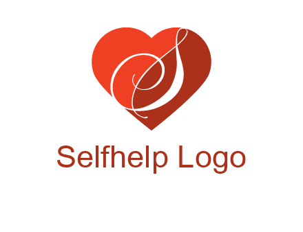 calligraphy letter S inside heart logo