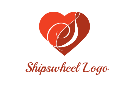 calligraphy letter S inside heart logo