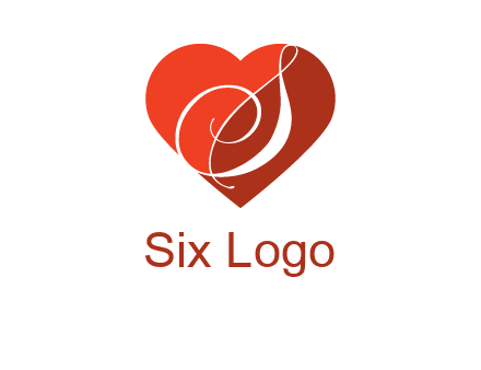 calligraphy letter S inside heart logo