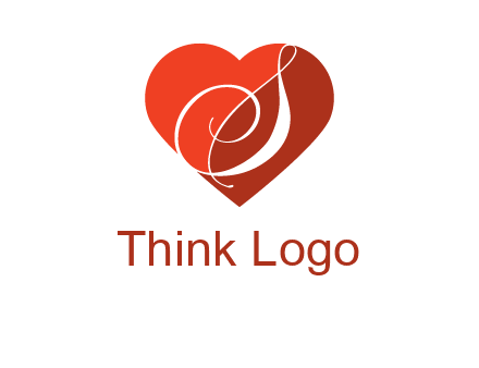 calligraphy letter S inside heart logo