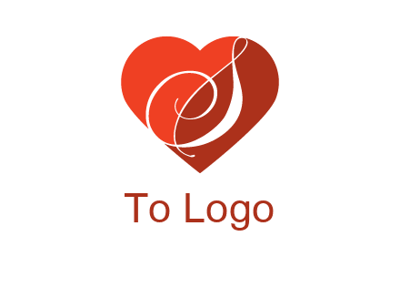 calligraphy letter S inside heart logo